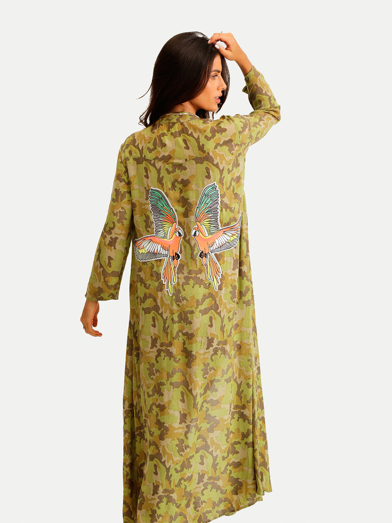 Vestido de Playa Mujer - Camo Parrots Kimono - 100% Algodón