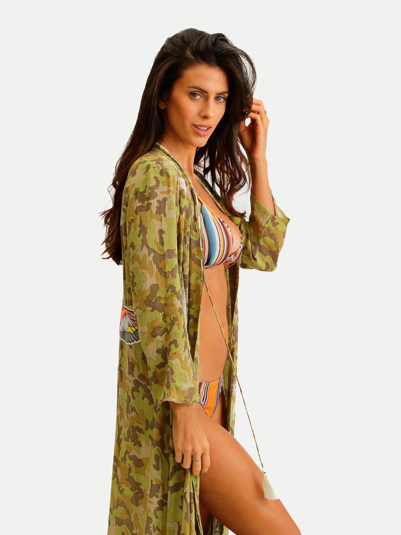 Vestido de Playa Mujer - Camo Parrots Kimono - 100% Algodón